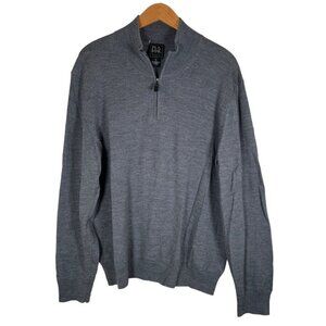 JOS A BANK Traveler Mens Size XL Grey 100% Merino Wool‎ Zip Mock Neck Sweater